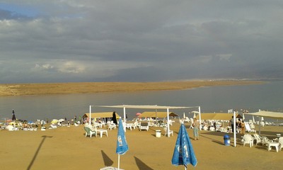 Watching a storm role in from the Palestinian beach on the Dead Sea