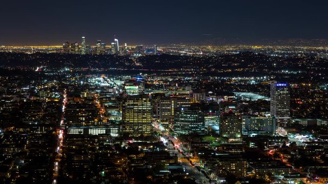 Downtown Los Angeles and Downtown Glendale at Night Timelapse