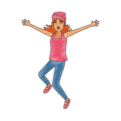 Happy woman jumping cartoon vector illustration graphic design