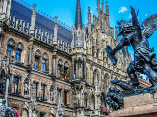 Munich, Germany - 08/03/2012 - Marienplatz - New Town Hall - Lion of Hunger Statue