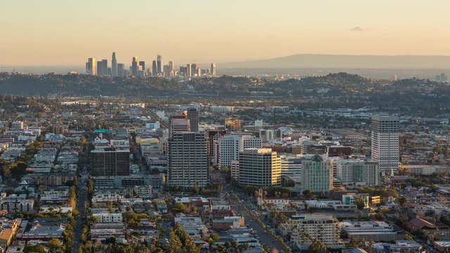 Downtown Los Angeles and Downtown Glendale Day to Night Sunset Timelapse