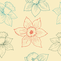 Daffodil flower vintage vector seamless pattern