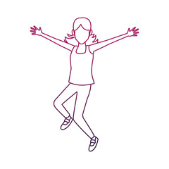 Happy woman jumping cartoon vector illustration graphic design