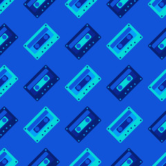 Cassette tapes floating seamless pattern. Authentic design for digital and print media.