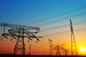Wire electrical energy at sunset