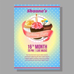 birthday party poster with cupcakes