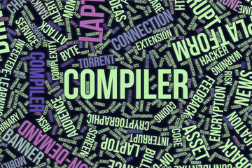 Compiler, conceptual word cloud for business, information technology or IT.