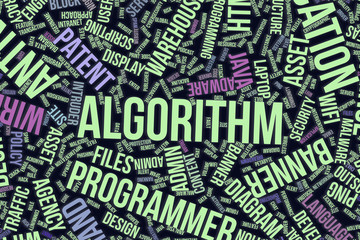 Algorithm, conceptual word cloud for business, information technology or IT.