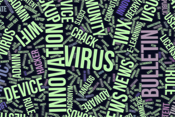 Virus, conceptual word cloud for business, information technology or IT.