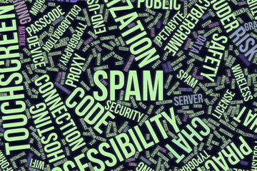 Spam, conceptual word cloud for business, information technology or IT.