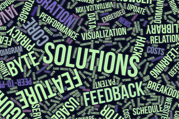 Solutions, conceptual word cloud for business, information technology or IT.