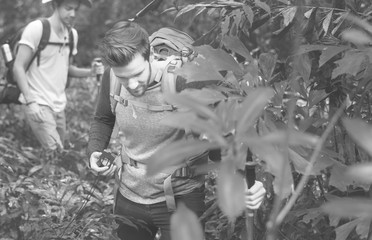 Trekking in a forest