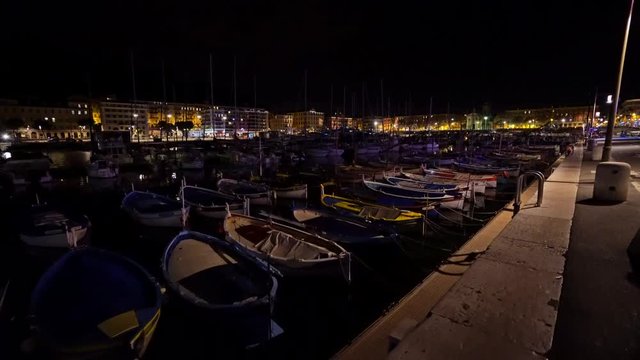 Small boats in the Nice port on night