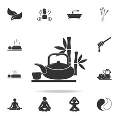 teapot with cup and bamboo icon. Detailed set of SPA icons. Premium quality graphic design. One of the collection icons for websites, web design, mobile app