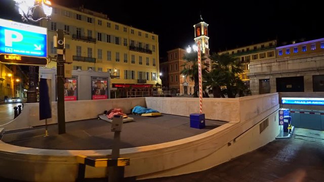 Homeless sleeps on the Nice city in France