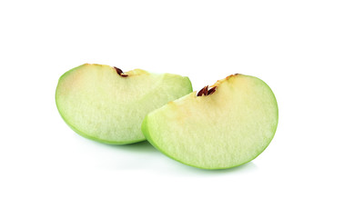Pieces of green apple isolated on white background