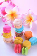 Colorful macarons or macaroons dessert sweet beautiful to eat