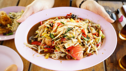 Papaya salad. Traditional spicy Thai food.
