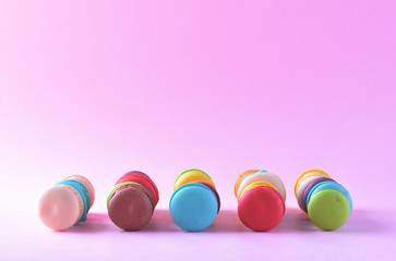 Colorful macarons or macaroons dessert sweet beautiful to eat