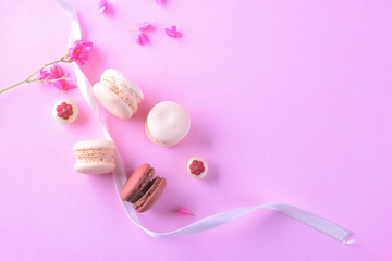 Colorful macarons or macaroons dessert sweet beautiful to eat