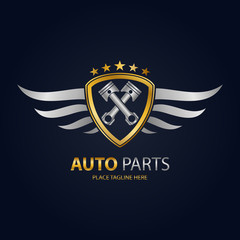 Gold automotive shield with silver wings icon