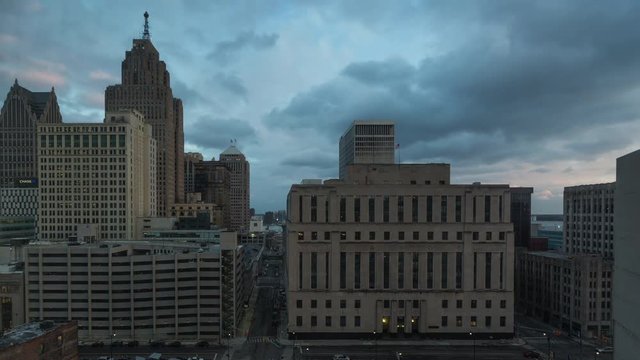 Time lapse of downtown Detroit Michigan at sunset