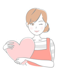 女性　エプロン　ハート