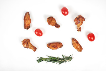 barbecue chicken wings on white background