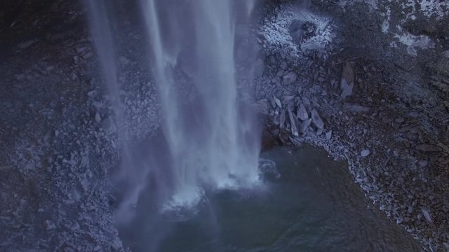 4k Aerial Snow Tennessee Waterfall Base 002 Hover