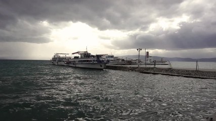 Boats moored into jetty harbour, Ohrid, Macedonia