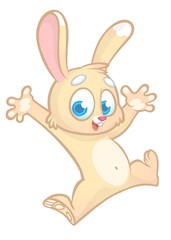 Cartoon bunny rabbit dancing excited. Easter character. Vector illustration of forest animal