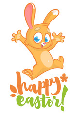 Cartoon Easter rabbit. Hand drawn lettering poster for Easter. Modern calligraphy vector