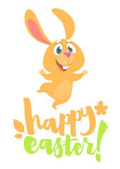Obraz na płótnie Canvas Cartoon Easter rabbit bunny. Hand drawn lettering poster for Easter. Modern calligraphy vector