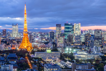 Tokyo city view with Tokyo Tower at night