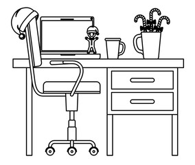 office workplace with christmas decoration vector illustration design