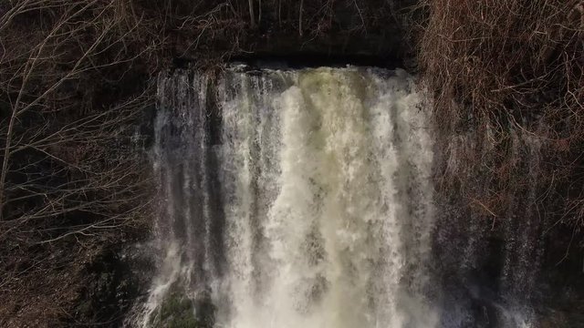 4k Aerial Winter Tennessee Waterfall Close 003 Crest Cave