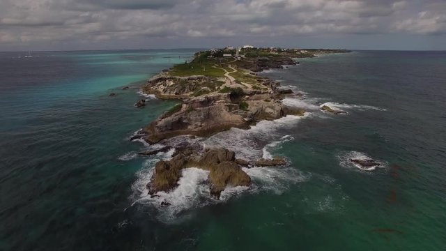 Aerial Mexico Island Coast Fly Over 05 with Mayan Temple