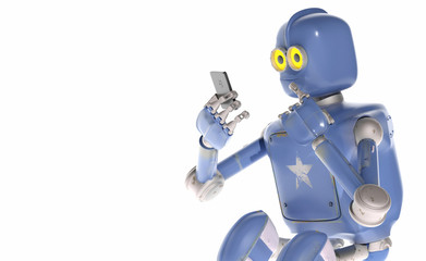 grunge vintage robot look on cell phone. 3D rendering.