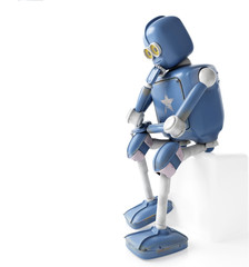 retro robot thinks sitting on the cube, artificial intelligence, ai