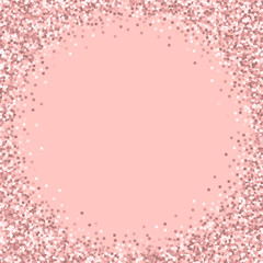 Pink gold glitter. Corner frame with pink gold glitter on pink background. Appealing Vector illustration.