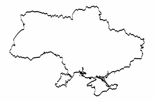 Ukraine map outline graphic freehand drawing on white background. Vector illustration.