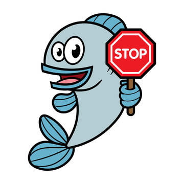 Cartoon Fish Holding a Stop Sign