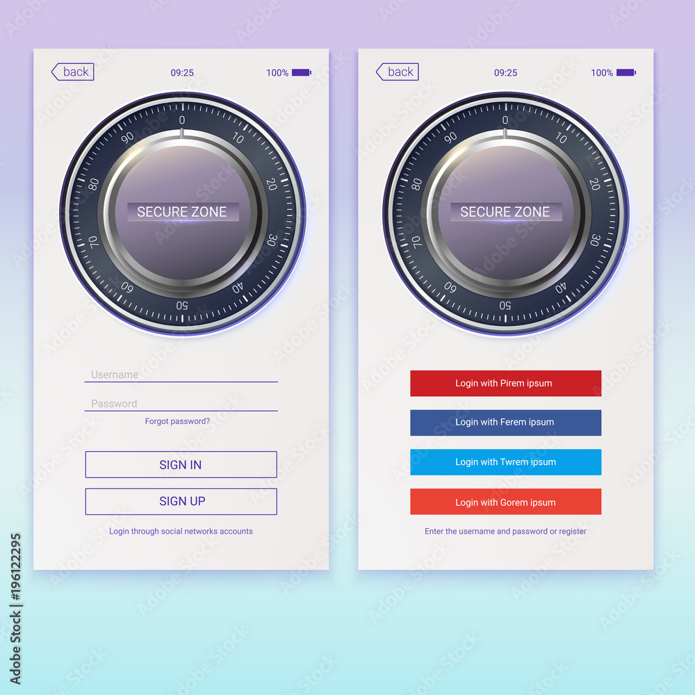 Fototapete concept of security application ui design. account authorization interface with login and password f