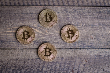 Fototapeta na wymiar Bitcoins on notebook. Crypto currency. Virtual Money Concept
