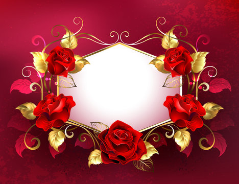 Signboard with jewelry red roses