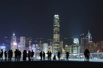 Tableaux ronds sur plexiglas Hong Kong Skyline de la ville de Hong Kong la nuit