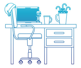 office workplace with christmas decoration vector illustration design