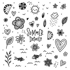 Hand drawn doodle summer elements - 196123465