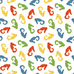 Seamless pattern background with colorful sea horses.