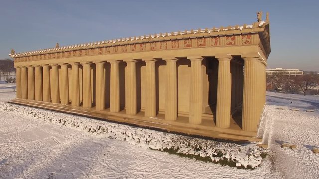   Aerial Snow Nashville Parthenon Sunrise 021. PART 1 CCW Orbit East Ped